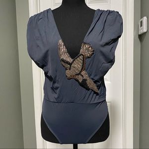 Our From Under Beaded Bird Body Suit SZ L